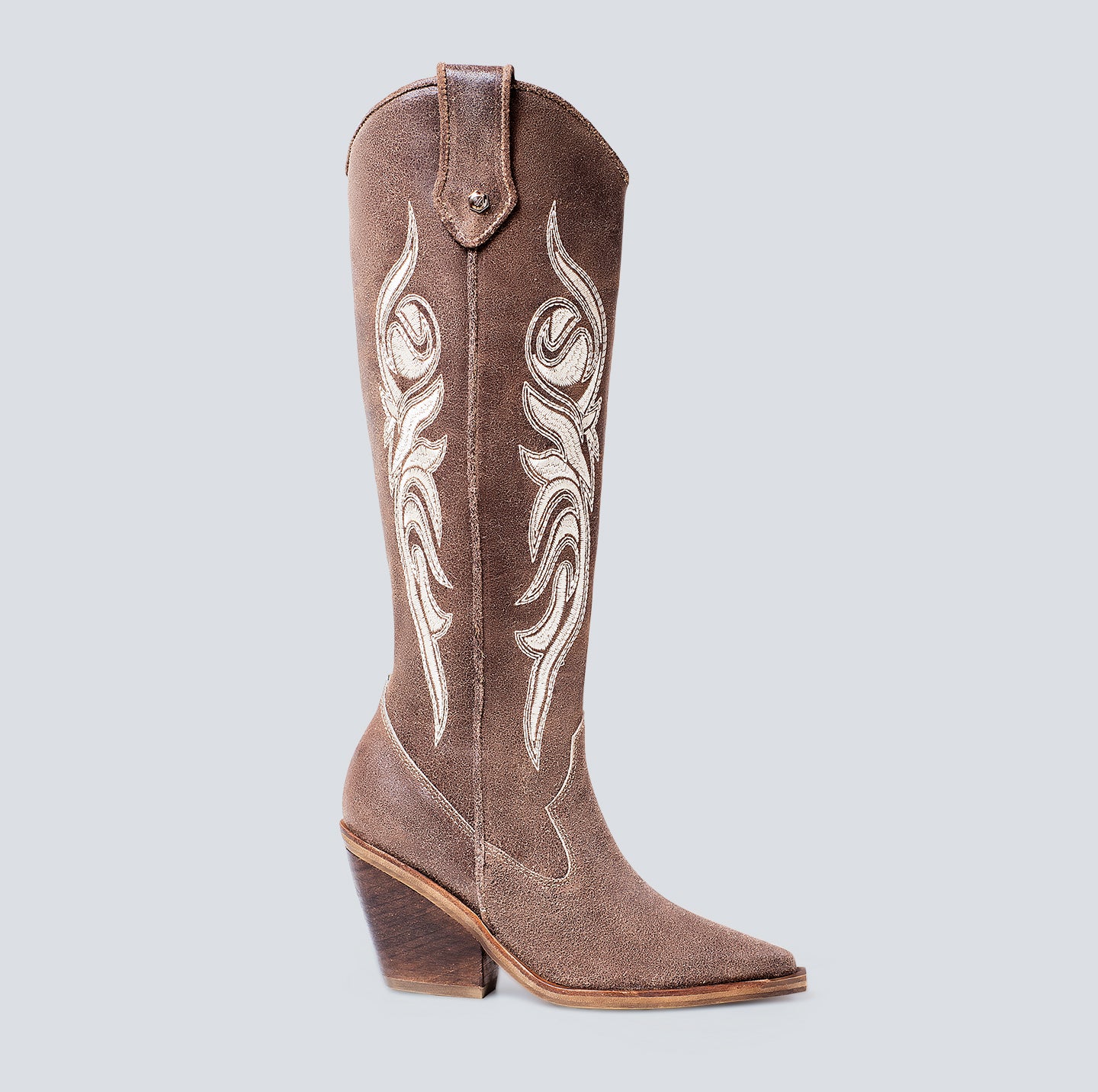 Botas en cuero larga bordada Arena