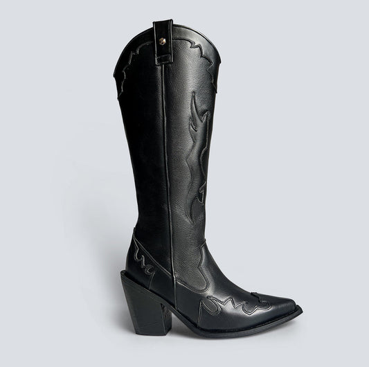 Bota en cuero texana Coachella Negra