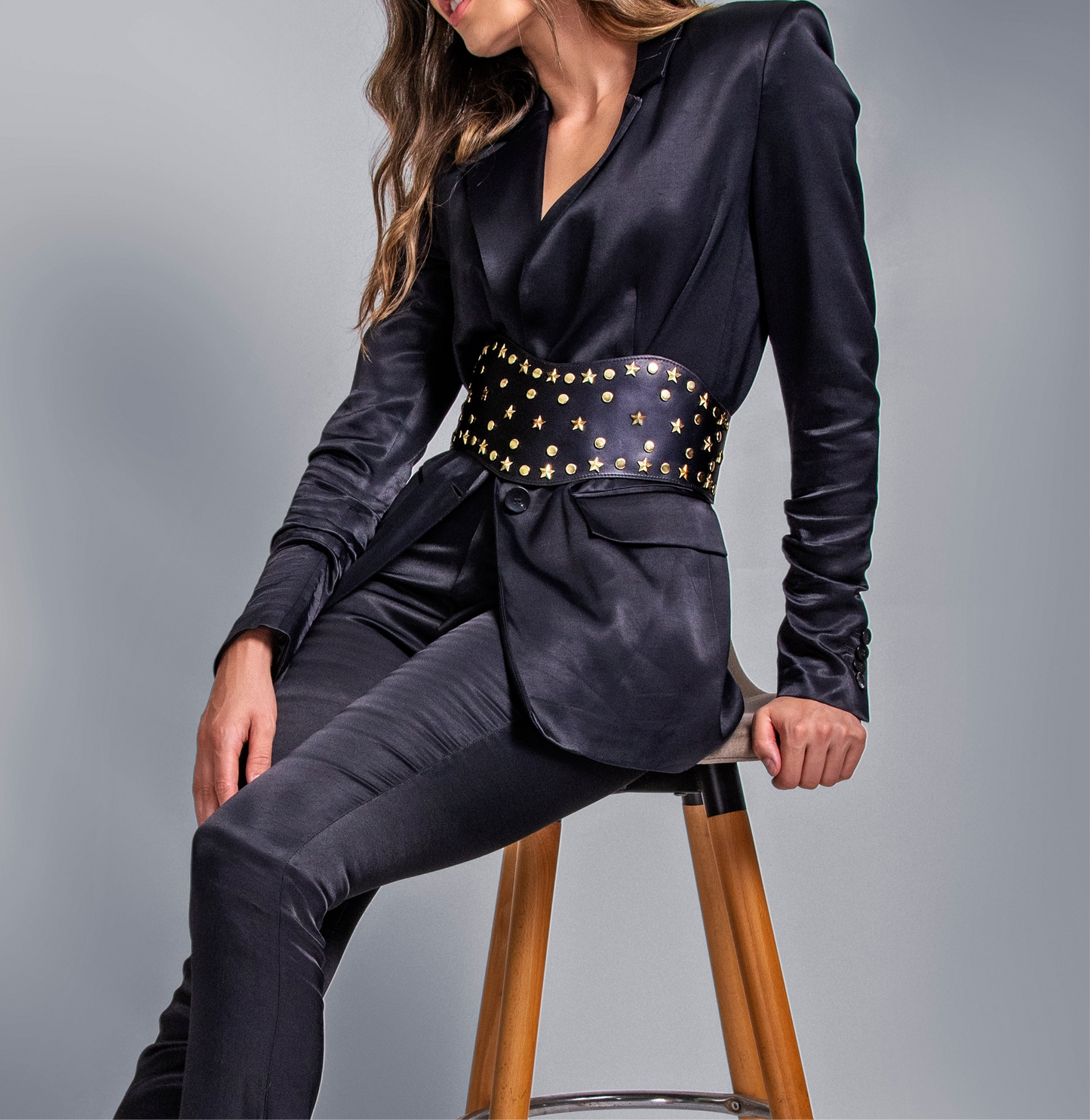 Cinturón en cuero para mujer Boho estrellas dorado
