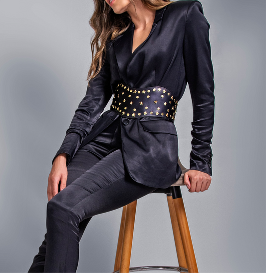 Cinturón en cuero para mujer Boho estrellas plata