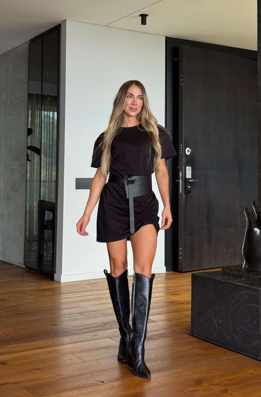 Cinturón en cuero para mujer  Asimétrico negro