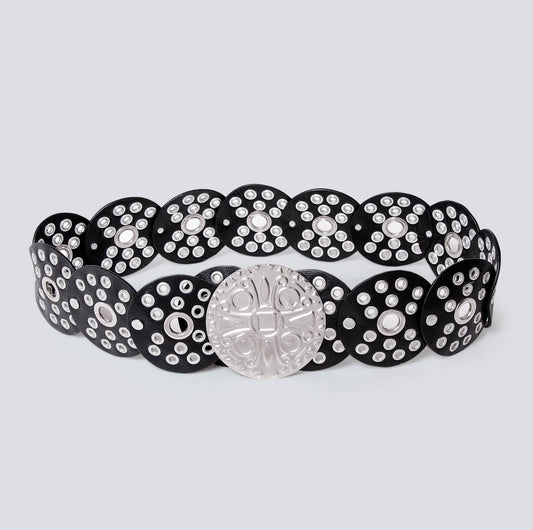 Cinturón en cuero para mujer Texano negro