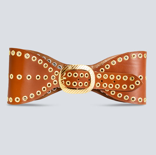 Cinturón en cuero para mujer siena dorado