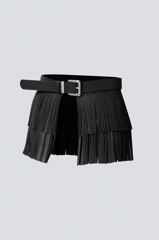 Cinturón en cuero para mujer flecos negro