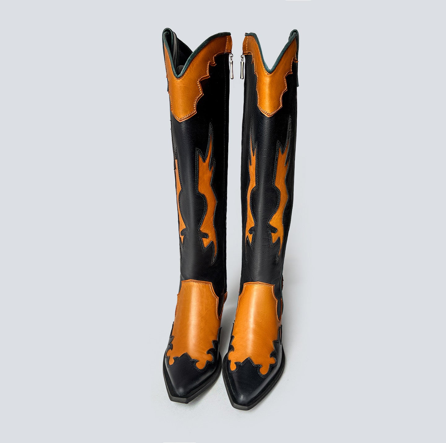 Bota en cuero texana Coachella  miel - negra