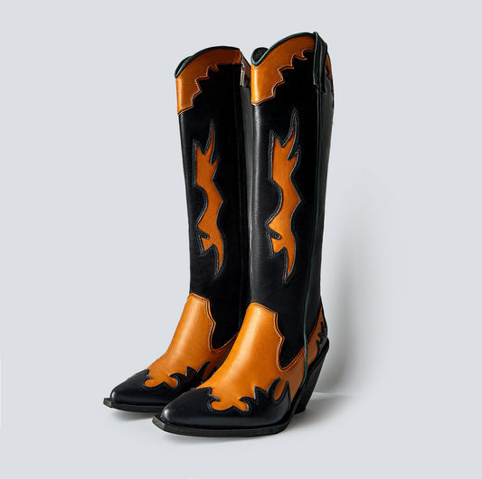 Bota en cuero texana Coachella miel - negra