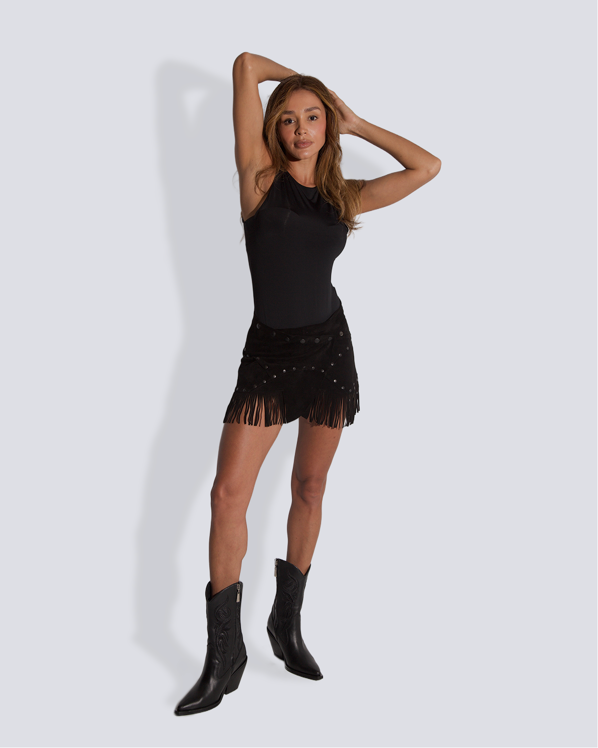 Falda en cuero mini flecos negra