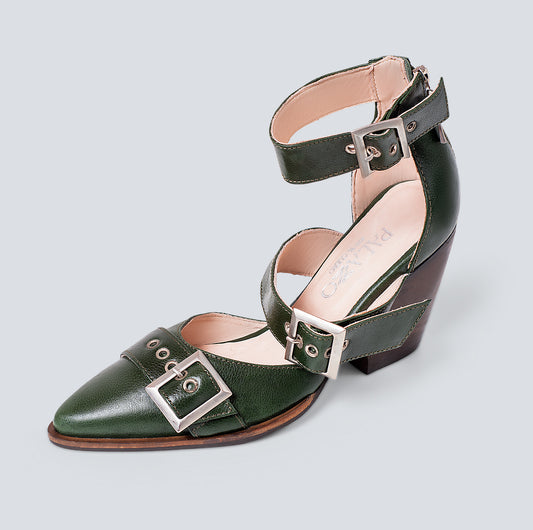 30% DESCUENTO Stiletto en cuero verde - plata
