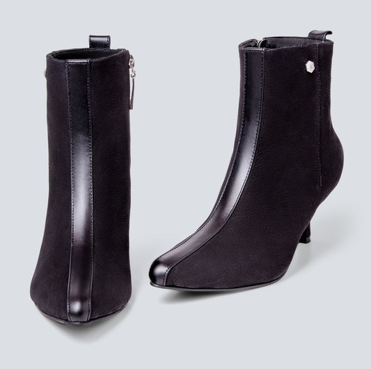 Botines en cuero lineal negro