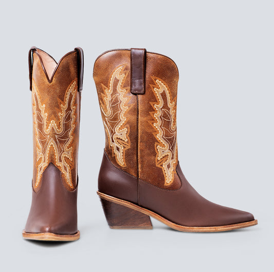 Botas en cuero para mujer coñac corta