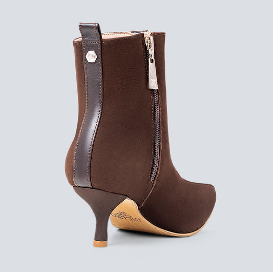 Botines en cuero lineal café chocolate