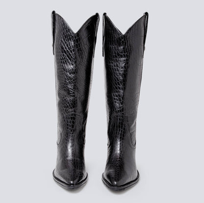 Botas en cuero texana clásica negra