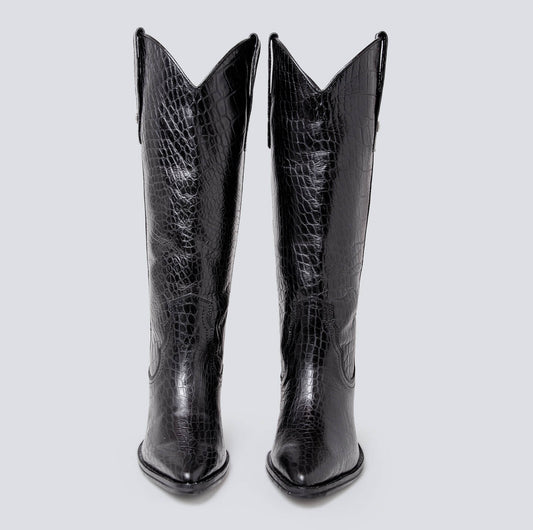 Botas en cuero texana clásica negra