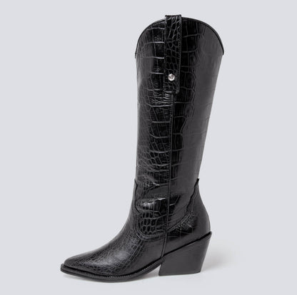 Botas en cuero texana clásica negra