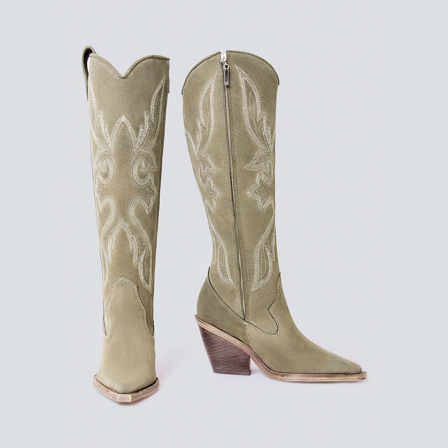 Bota texana Turín verde oliva bordada