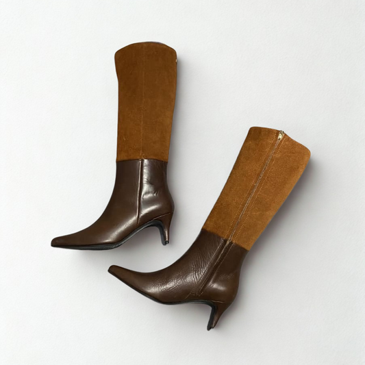 50 % DESCUENTO- Botas en cuero largas miel-cafe