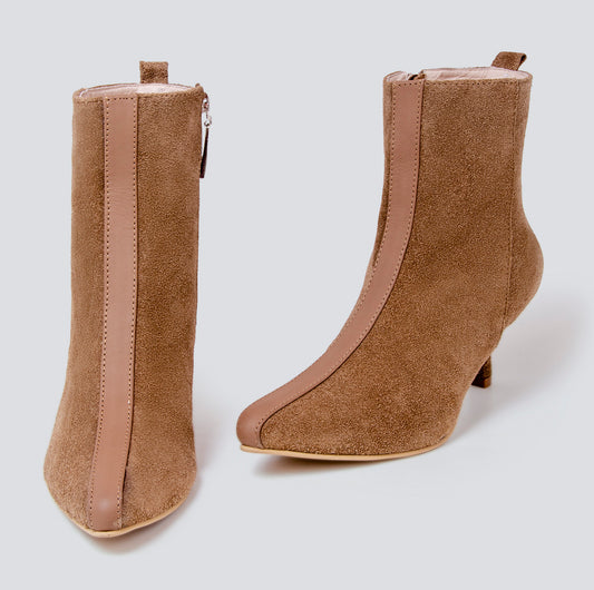 Botines en cuero lineal café claro