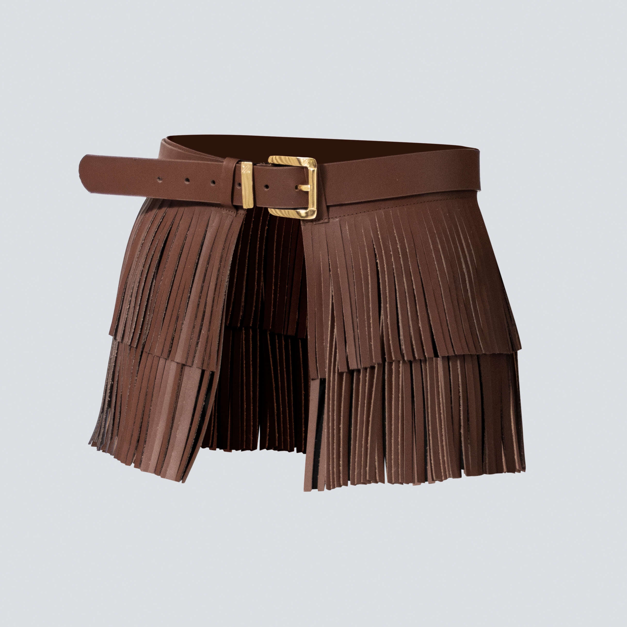 Cinturón en cuero para mujer  flecos café