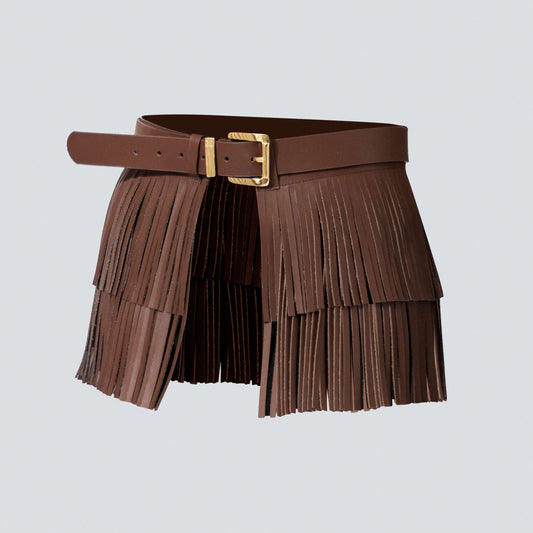Cinturón en cuero para mujer  flecos café