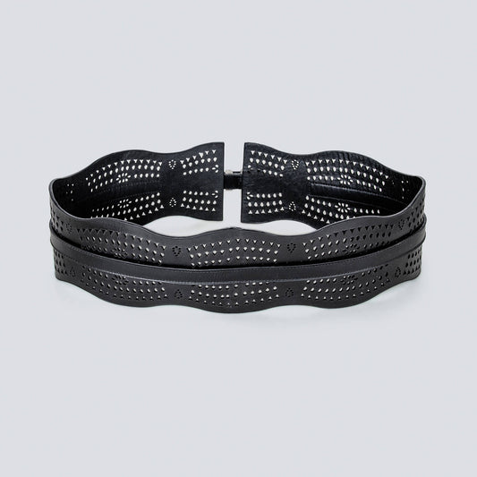 Cinturón en cuero para mujer flecos negro