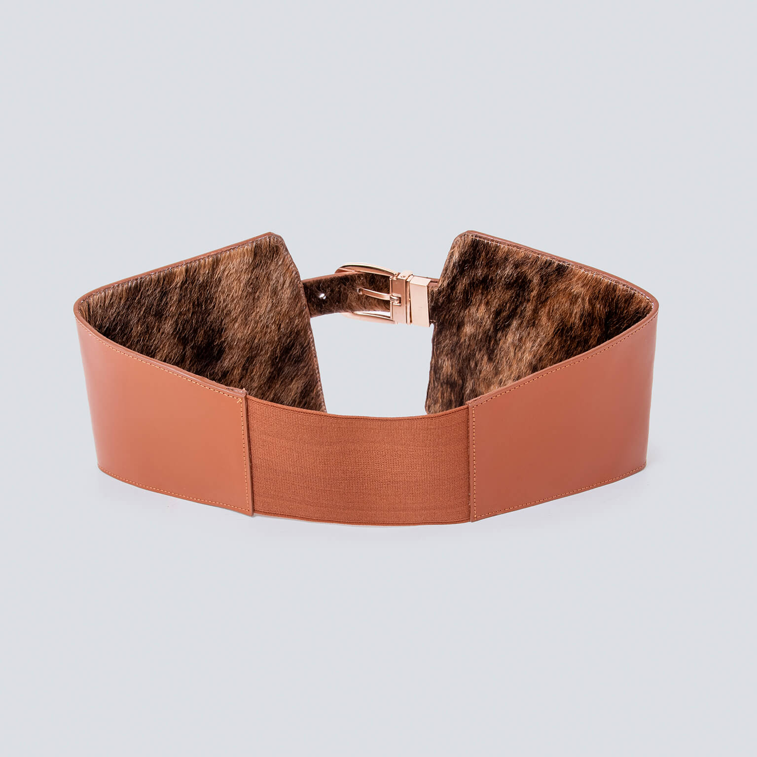 Cinturón en cuero para mujer pelo de vaca cafe