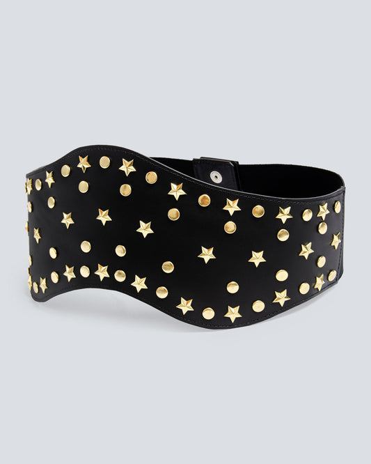 Cinturón en cuero para mujer Boho estrellas dorado