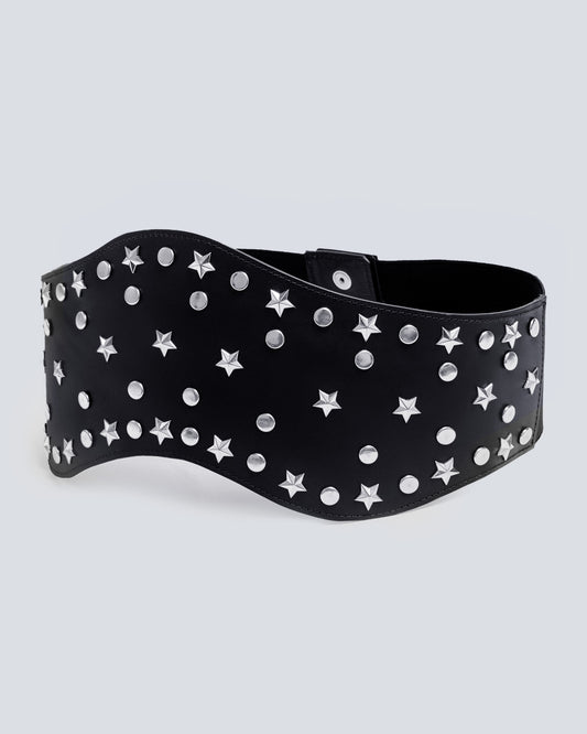 Cinturón en cuero para mujer Boho estrellas plata