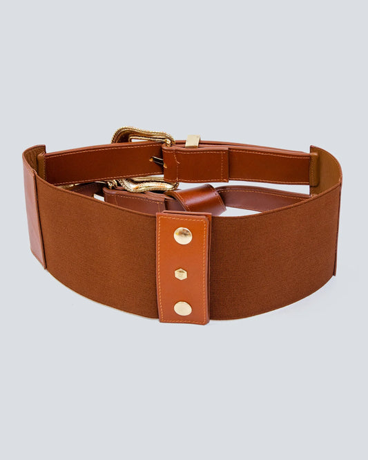 Cinturón en cuero para mujer doble hebilla ancho cafe