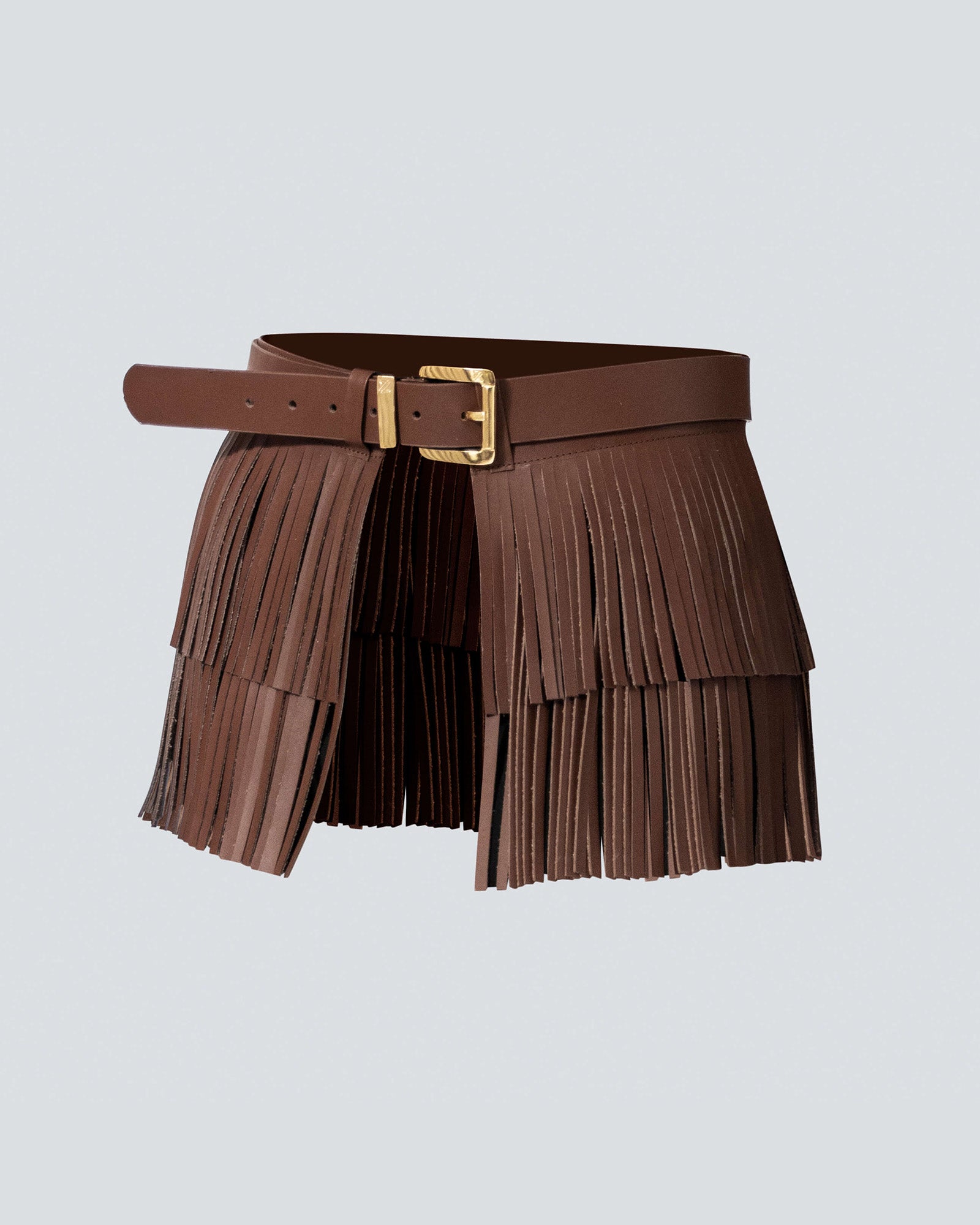 Cinturón en cuero para mujer  flecos café