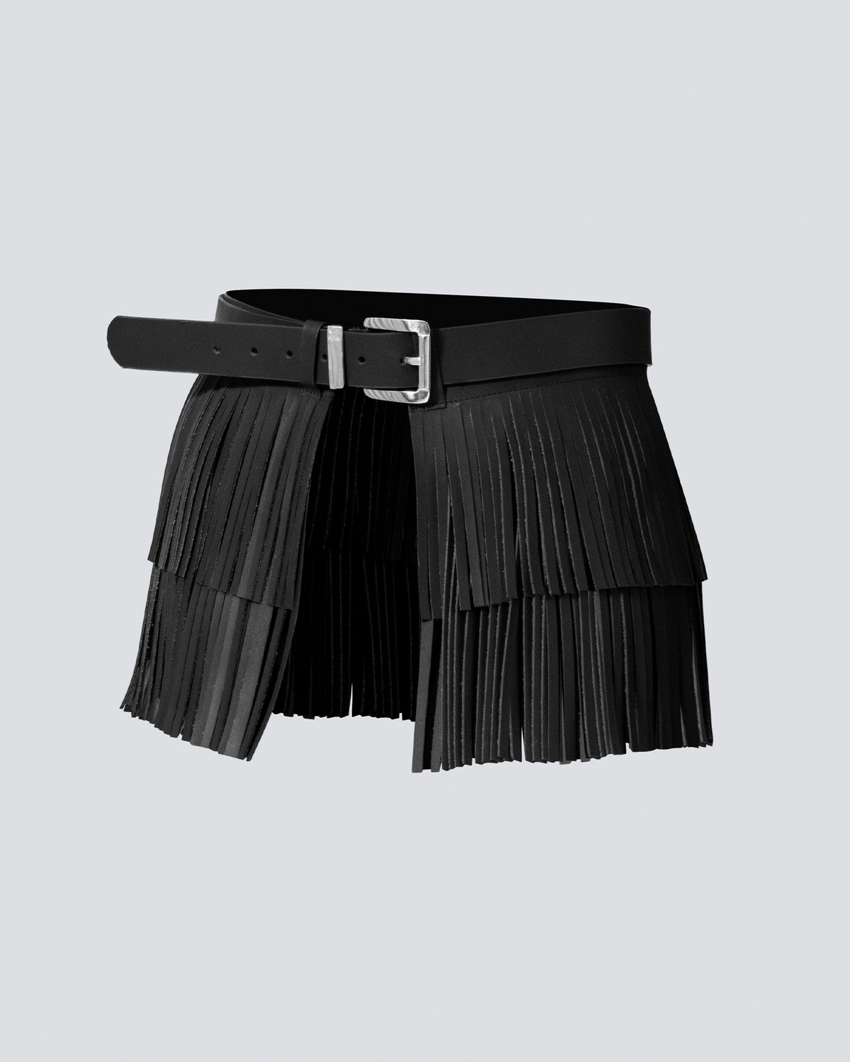 Cinturón en cuero para mujer  flecos negro