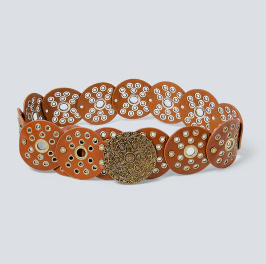 Cinturón en cuero para mujer texano cafe