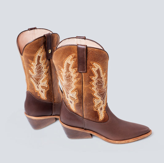 Botas en cuero para mujer coñac corta
