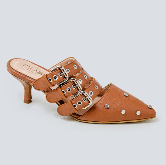 25% DESCUENTO Stiletto en cuero Cafe- plata