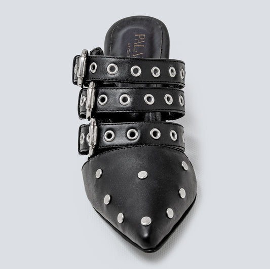 25% DESCUENTO Stiletto en cuero negro- plata