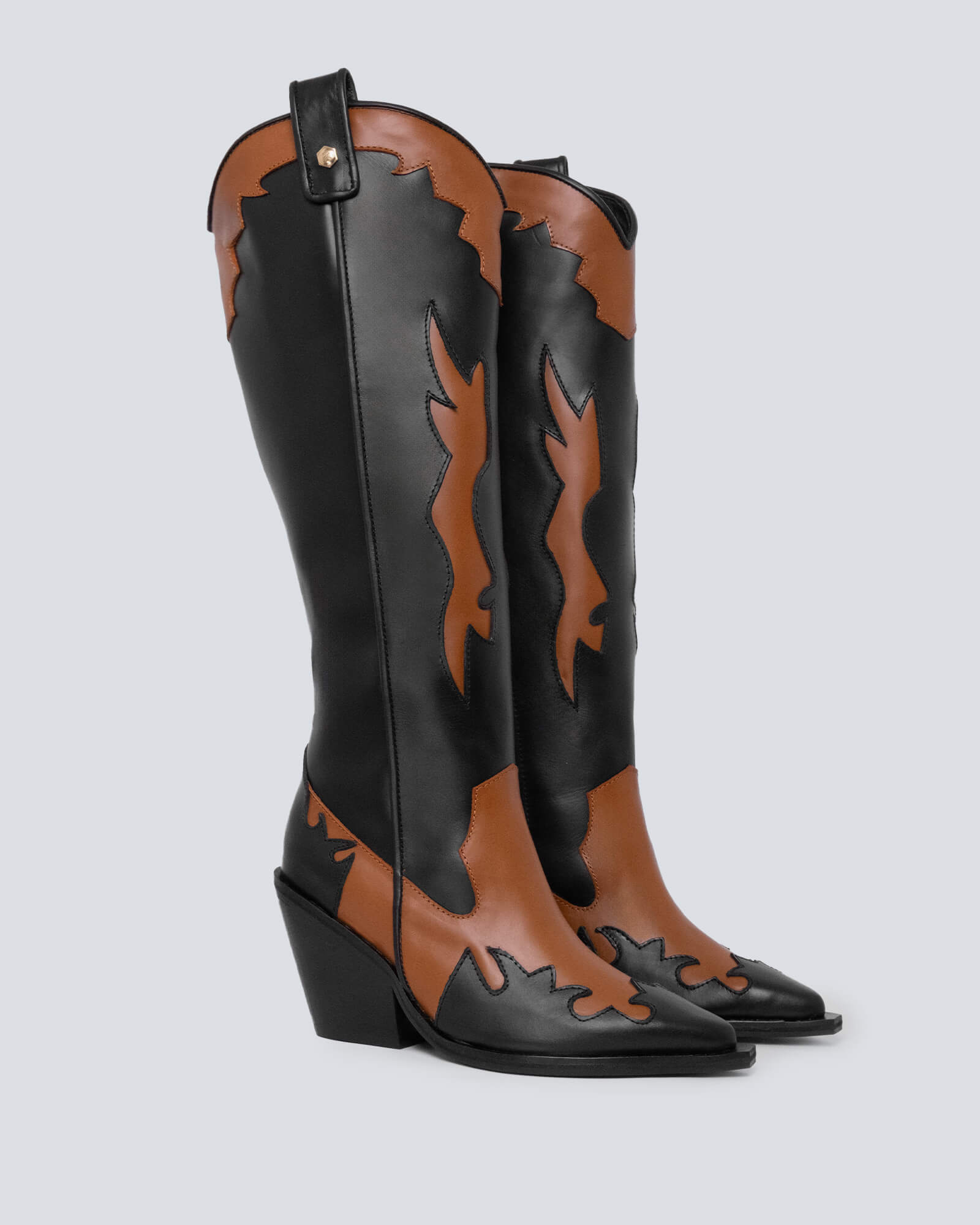 Bota en cuero texana Coachella  miel - negra