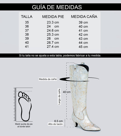 30% Botas en cuero Boho larga negra